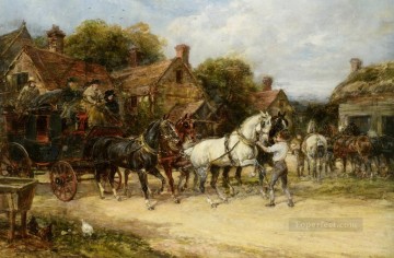  Heywood Oil Painting - Changing Horses Heywood Hardy horse riding